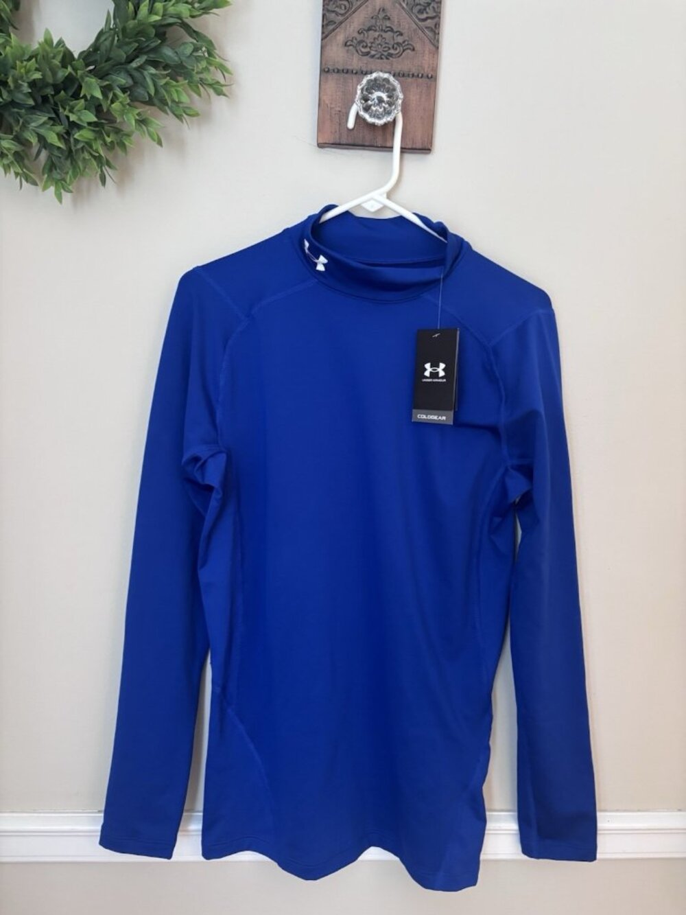 NWT Under Armour Mens Size XL Mock Neck Pullover ColdGear Compression Blue